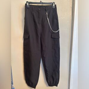 Zaful Black Cargo Pants with Silver Chain